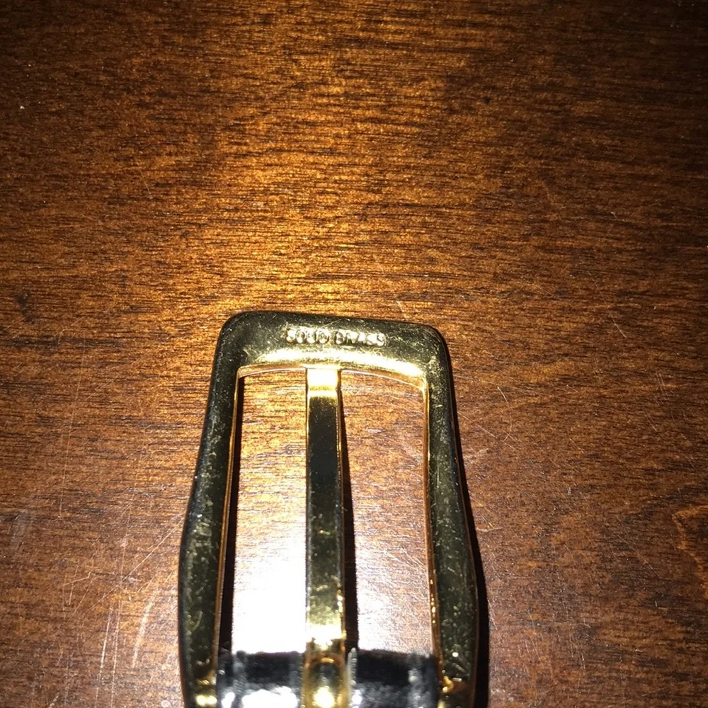 Liz Claiborne Women’s Black Bonded Leather Belt 3/4” Wide SOLID BRASS Buckle